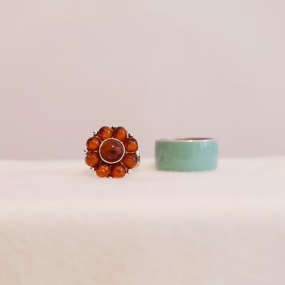 Flower Sterling Silver and Turquoise Band Ring - Picture 4 of 5